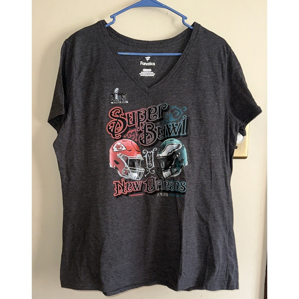 Fanatics t shirt XL Gray v neck Chiefs V. Eagles Superbowl New‎ Orleans